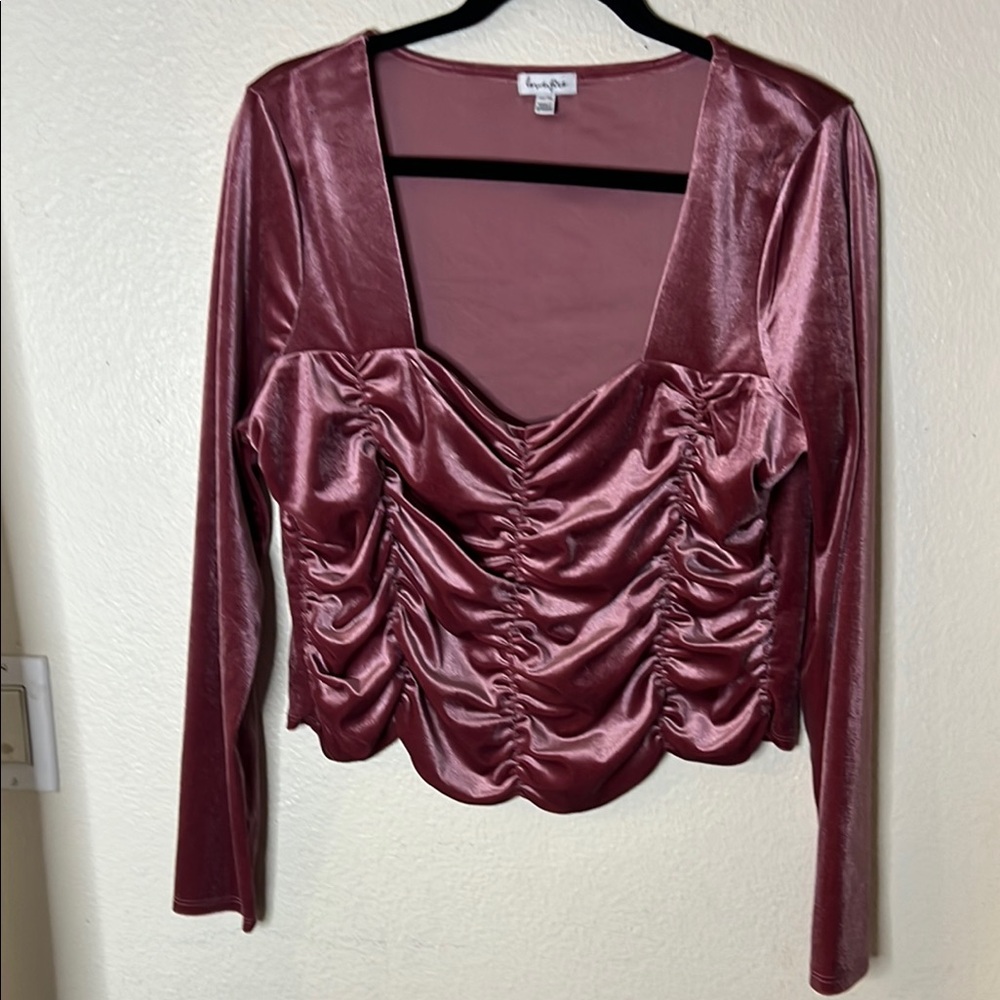 Love Fire Pink Ruched Long Sleeve Blouse